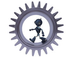 robot in a cogwheel